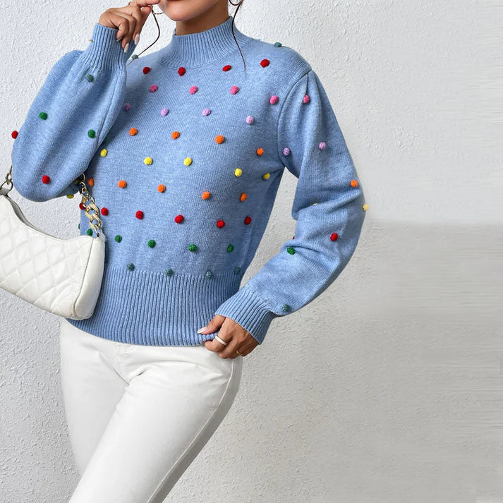 R&B | Lässiger Strick-Pompons-Pullover