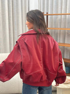R&B | Burgundisch Zip up Jacke in Übergröße mit Kontrastnähten