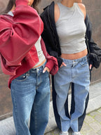 R&B | Burgundisch Zip up Jacke in Übergröße mit Kontrastnähten