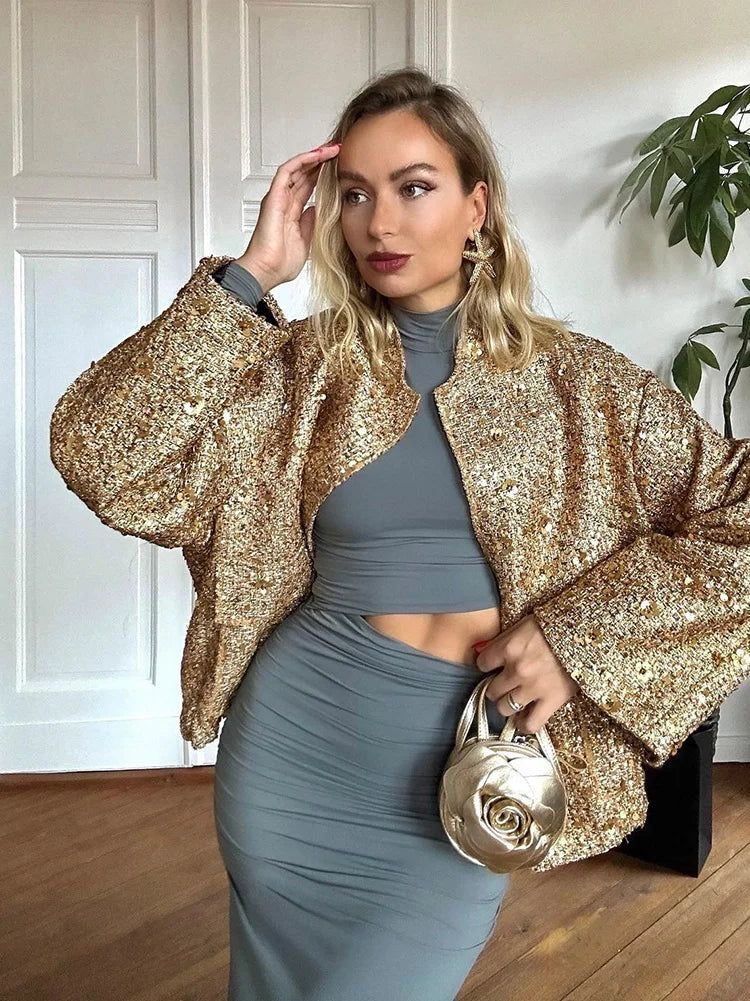 R&B | Paillettenjacke Glänzender Look Elegante Aussage