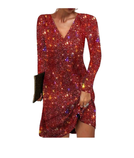 Glitzerndes Damen Paillettenkleid mit Langen Ärmeln für Party & Events | R&B