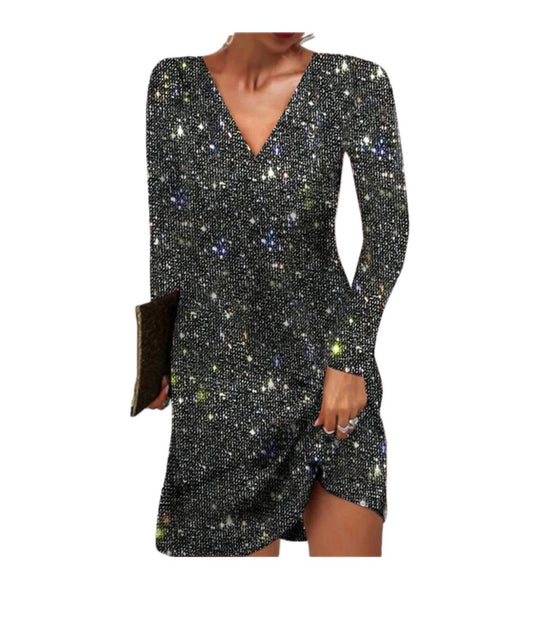 Glitzerndes Damen Paillettenkleid mit Langen Ärmeln für Party & Events | R&B