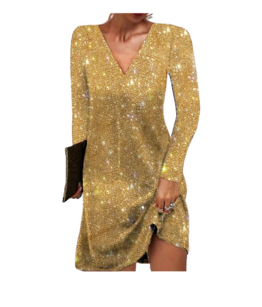 Glitzerndes Damen Paillettenkleid mit Langen Ärmeln für Party & Events | R&B