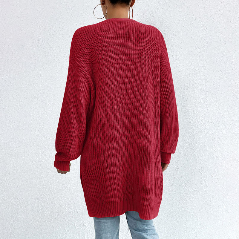 R&B | Einfarbige Elegante Strickjacke mit Taschen