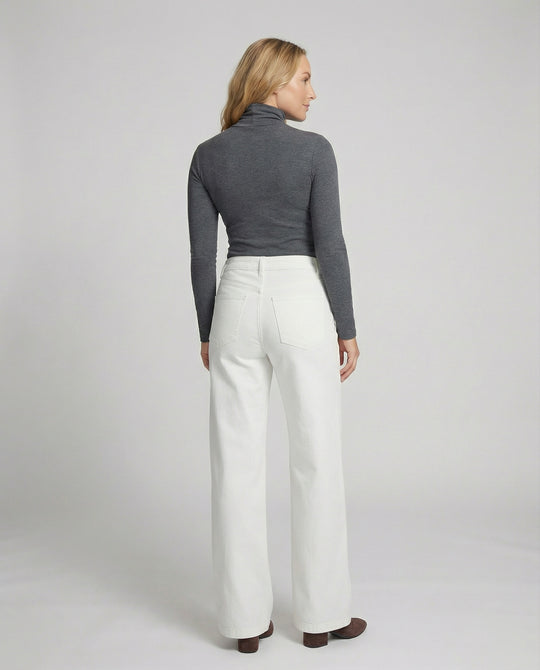 Weiße Damen Fleece Jeans High Waist Weite Winterhose