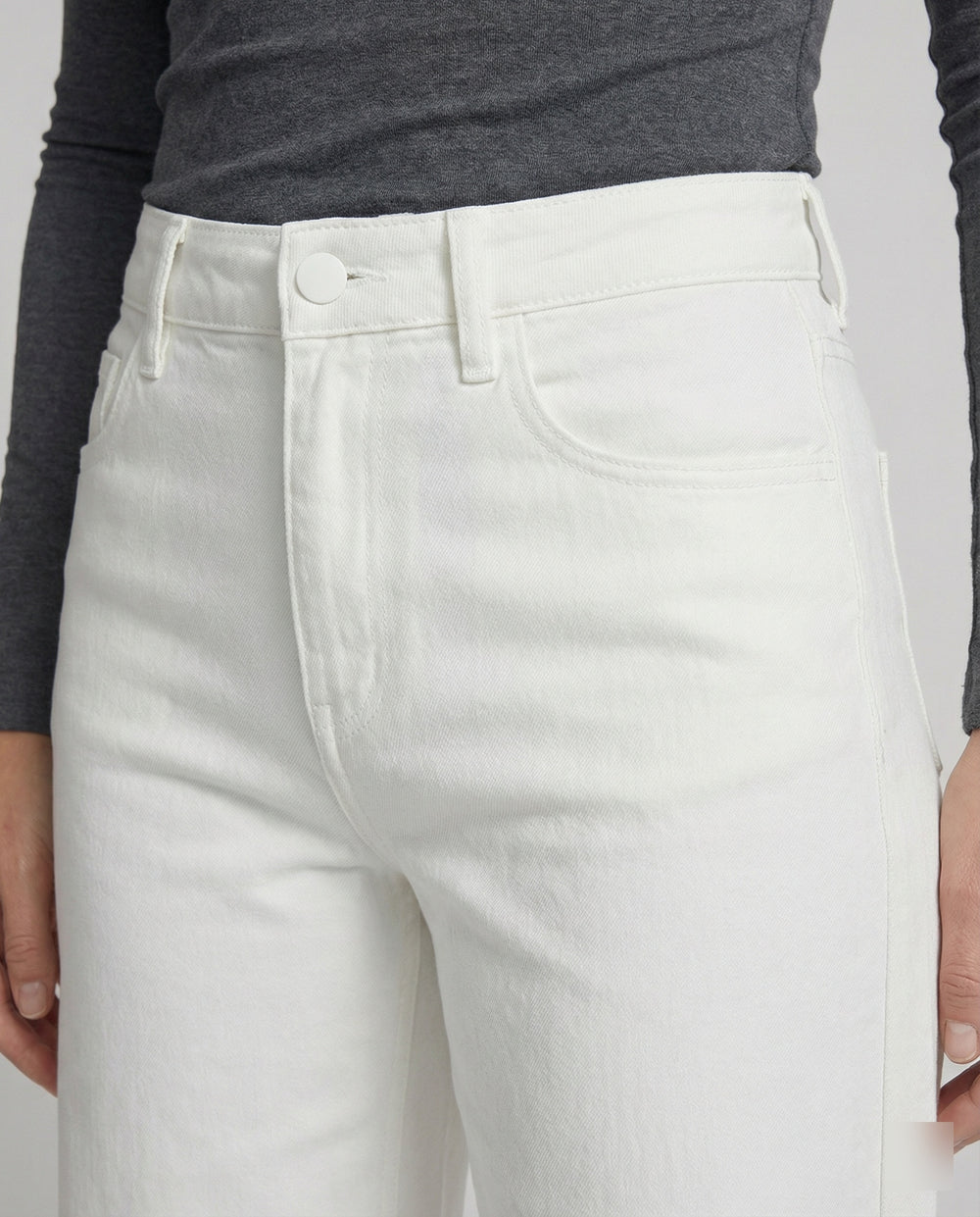 Weiße Damen Fleece Jeans High Waist Weite Winterhose
