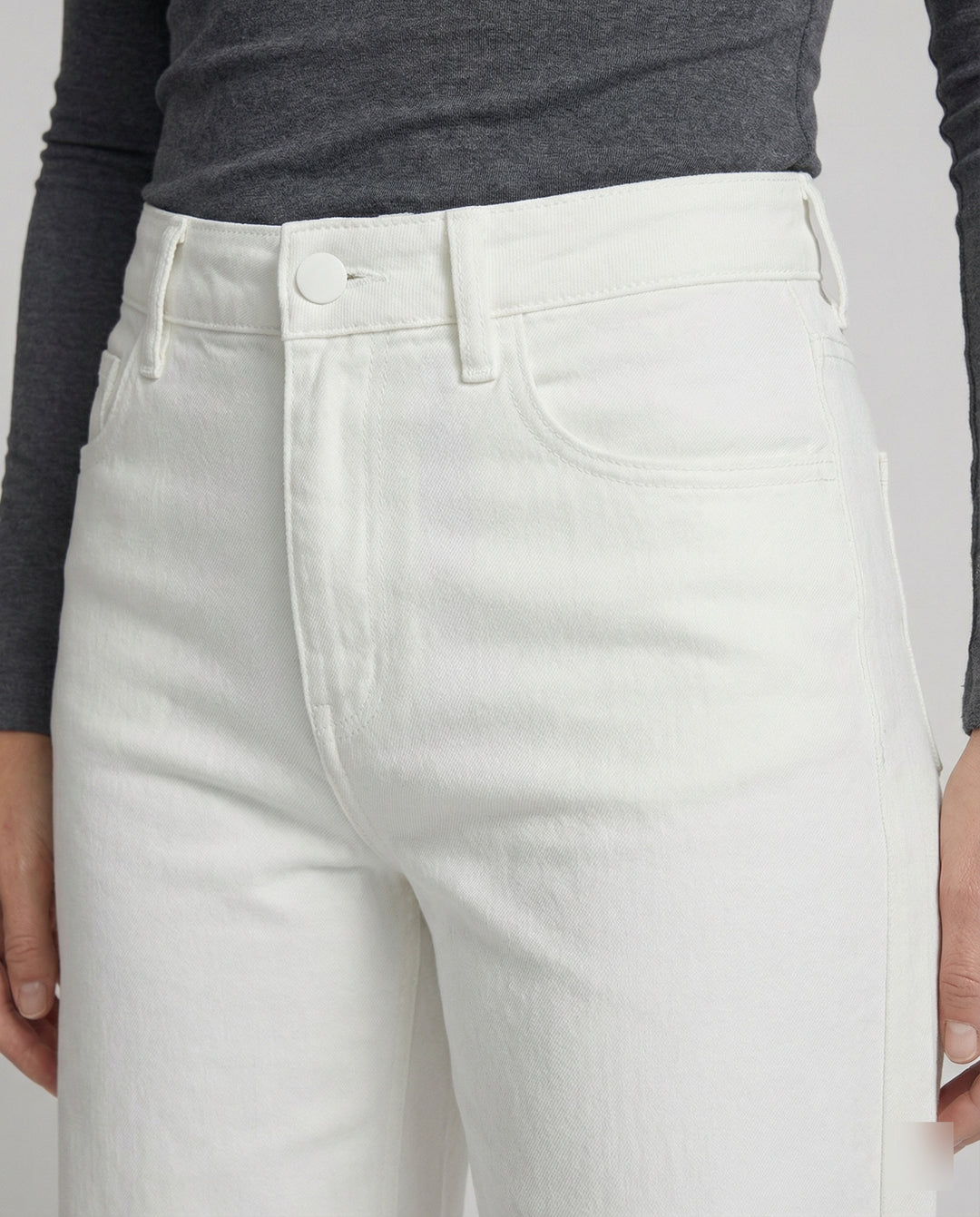 Weiße Damen Fleece Jeans High Waist Weite Winterhose