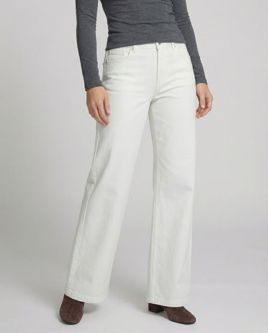 Weiße Damen Fleece Jeans High Waist Weite Winterhose