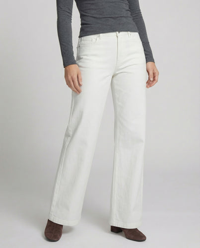 Weiße Damen Fleece Jeans High Waist Weite Winterhose
