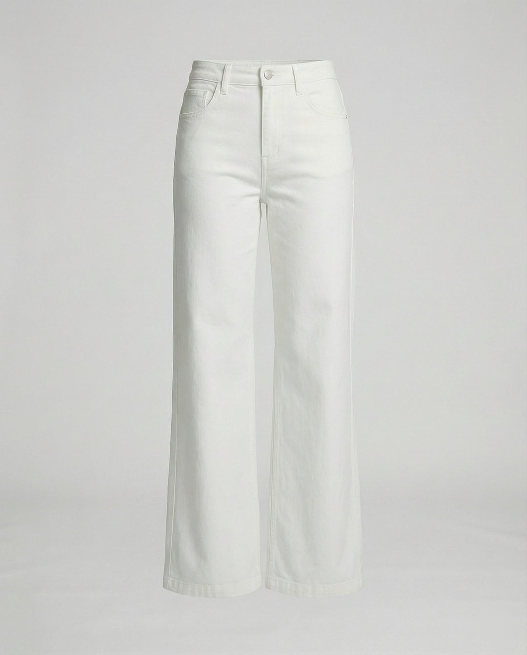 Weiße Damen Fleece Jeans High Waist Weite Winterhose