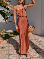 langes Brautjungfernkleid aus Satin, trägerlos, ärmellos, für Damen, weich, elegant, für Hochzeitsgäste