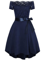 Midikleid mit Spitze, kurze Vorderseite, langer Rücken, eleganter Cocktail-Skater
