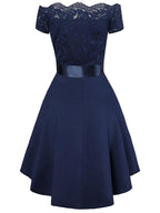 Midikleid mit Spitze, kurze Vorderseite, langer Rücken, eleganter Cocktail-Skater