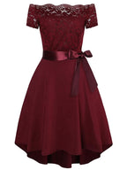 Midikleid mit Spitze, kurze Vorderseite, langer Rücken, eleganter Cocktail-Skater