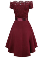 Midikleid mit Spitze, kurze Vorderseite, langer Rücken, eleganter Cocktail-Skater