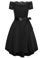 Midikleid mit Spitze, kurze Vorderseite, langer Rücken, eleganter Cocktail-Skater