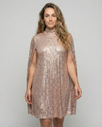 mittellanges Cape-Kleid mit glänzenden Pailletten und geteilten Ärmeln, eleganter Mode-Cocktail