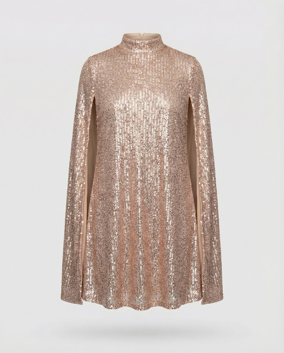 mittellanges Cape-Kleid mit glänzenden Pailletten und geteilten Ärmeln, eleganter Mode-Cocktail