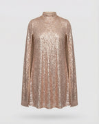 mittellanges Cape-Kleid mit glänzenden Pailletten und geteilten Ärmeln, eleganter Mode-Cocktail