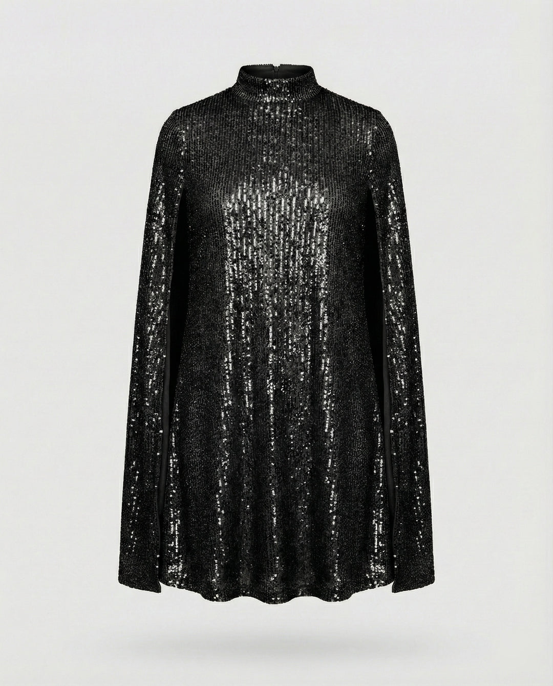 mittellanges Cape-Kleid mit glänzenden Pailletten und geteilten Ärmeln, eleganter Mode-Cocktail