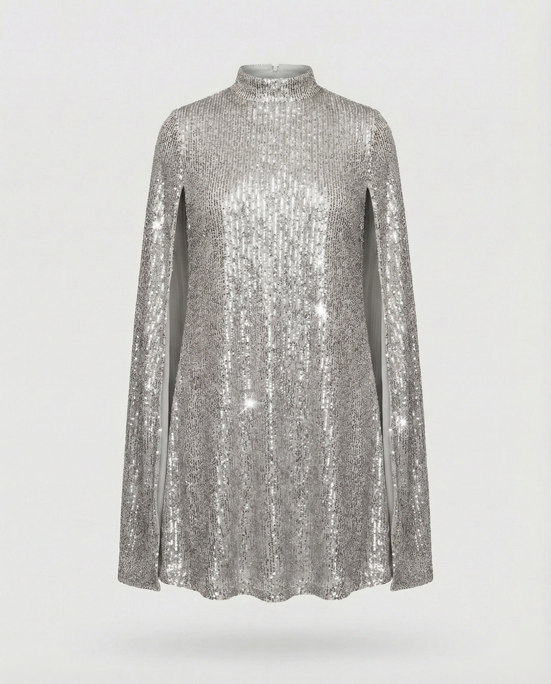 mittellanges Cape-Kleid mit glänzenden Pailletten und geteilten Ärmeln, eleganter Mode-Cocktail