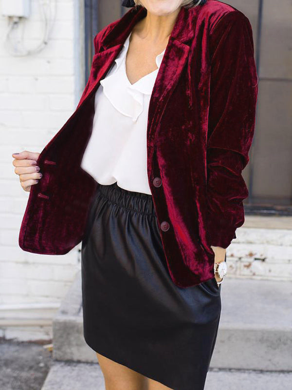 Samtblazer mit Reverskragen, Elegante, Modische Damenjacke