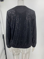 Bomberjacke mit glänzenden Pailletten, Reißverschluss, Rundhalsausschnitt, langen Ärmeln, für Damen, lässig, elegant, modisch