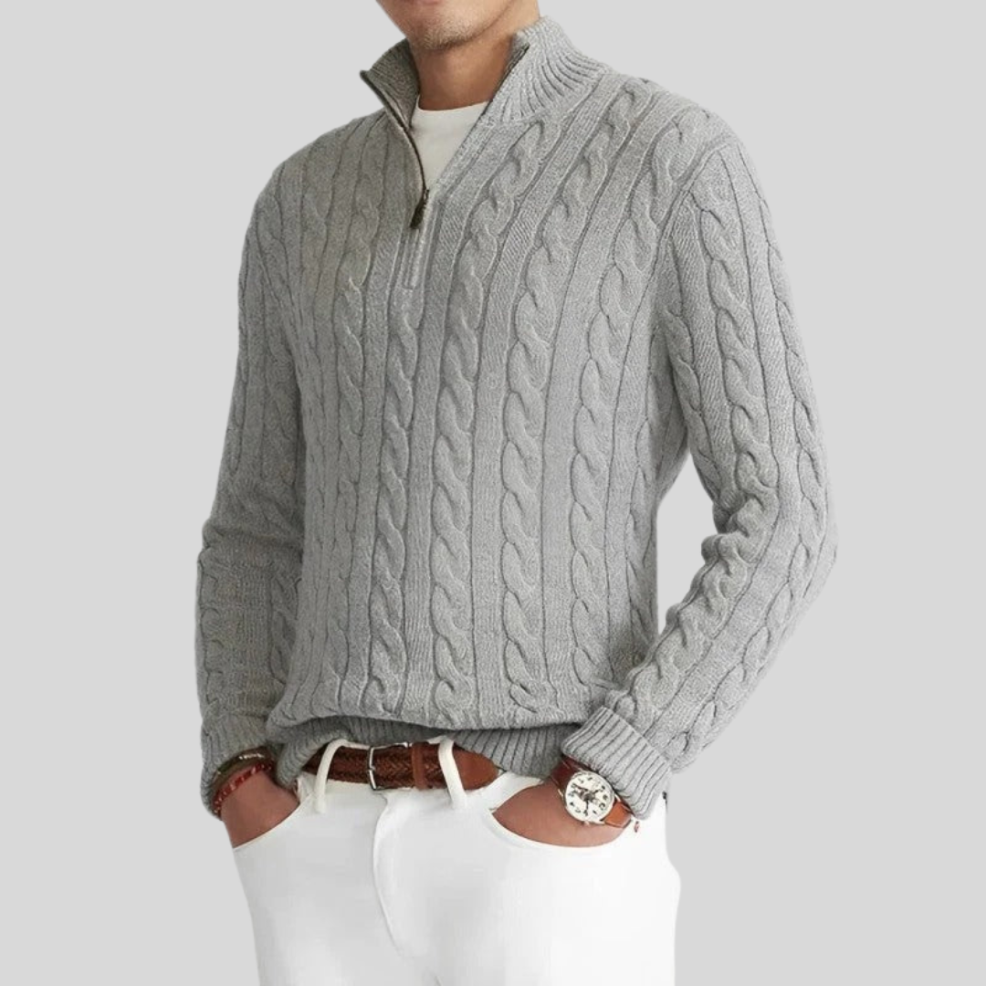 R&B | Herren Kabelstrick-Pullover mit Reißverschluss