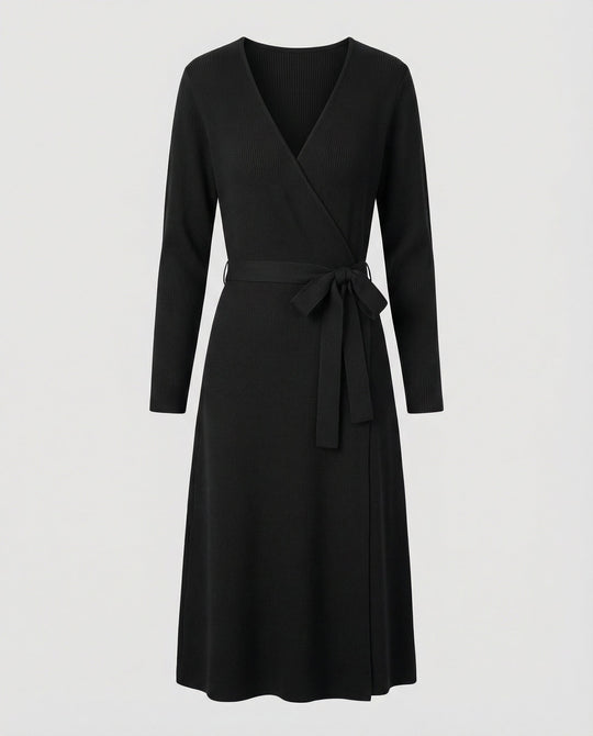 Elegantes Damen Wickelkleid mit Langen Ärmeln und Taillenkordelung | R&B