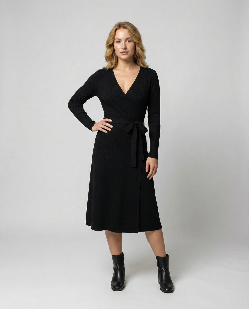 Elegantes Damen Wickelkleid mit Langen Ärmeln und Taillenkordelung | R&B