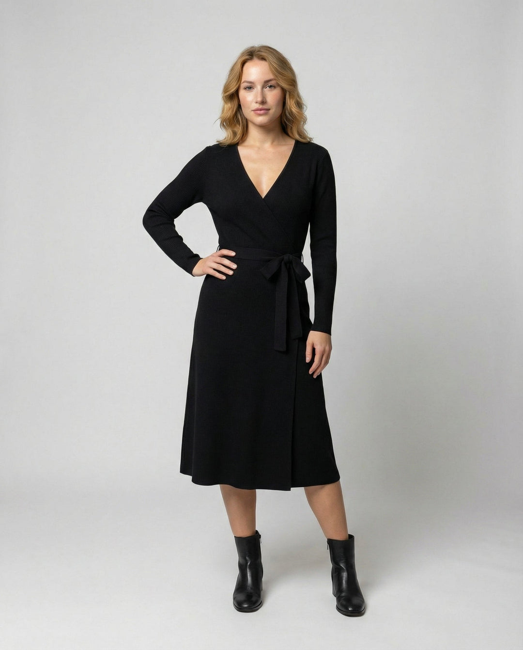 Elegantes Damen Wickelkleid mit Langen Ärmeln und Taillenkordelung | R&B