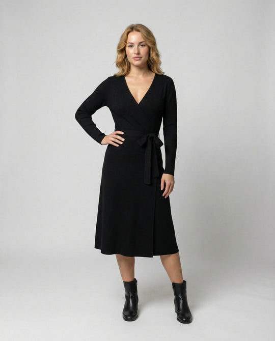 Elegantes Damen Wickelkleid mit Langen Ärmeln und Taillenkordelung | R&B