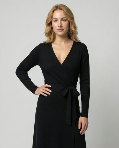 Elegantes Damen Wickelkleid mit Langen Ärmeln und Taillenkordelung | R&B