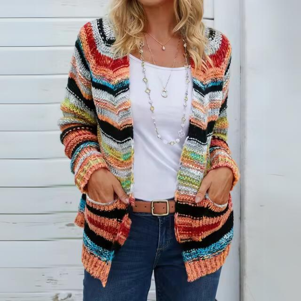 R&B | Cardigan Chic In Regenbogenstreifen