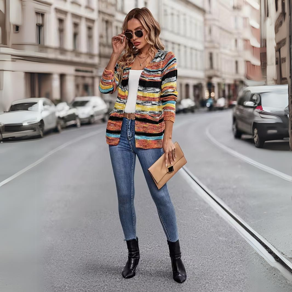R&B | Cardigan Chic In Regenbogenstreifen