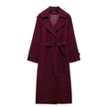 R&B | Damen Lange Winterjacke mit Gürtel und Doppelter Knopfverschlus