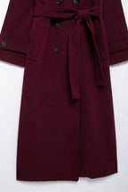 R&B | Damen Lange Winterjacke mit Gürtel und Doppelter Knopfverschlus