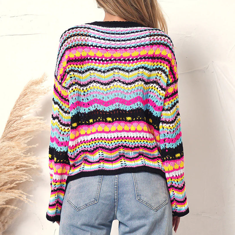 R&B | Bunte Strickjacke mit Muster Acryl Trendy und Bequem