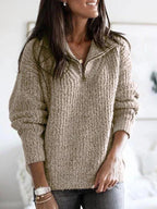 R&B | Bequemer Damenpullover mit Zip-Up und V-Ausschnitt