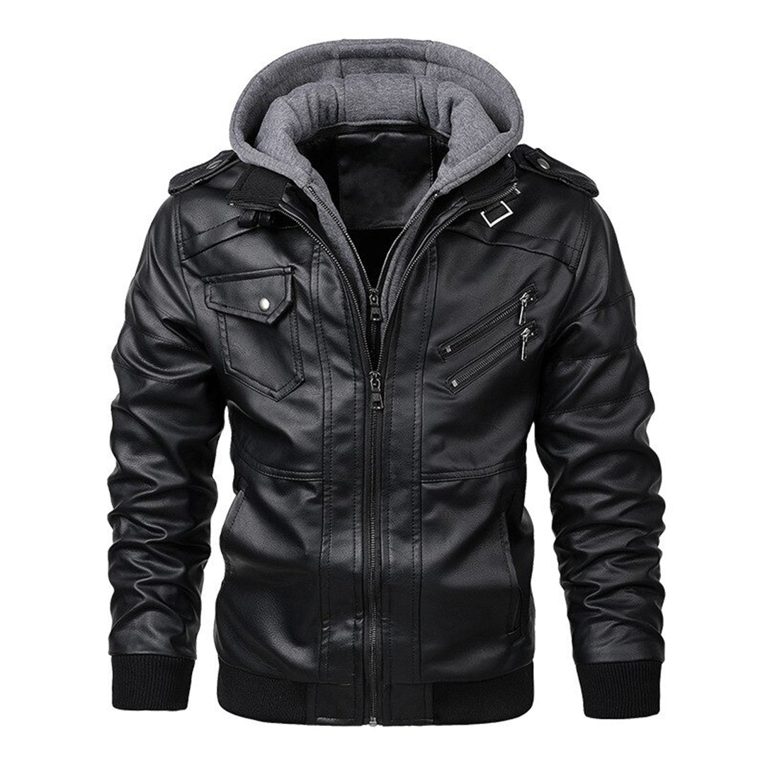 R&B | Herren Lederjacke mit Kapuze