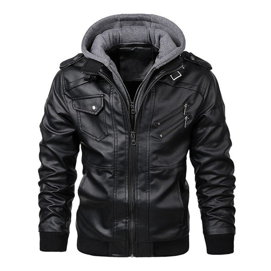 R&B | Herren Lederjacke mit Kapuze