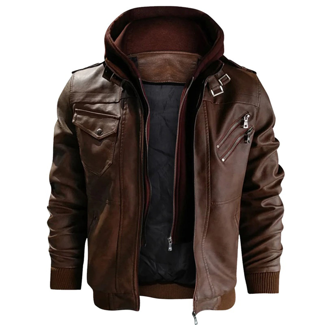 R&B | Herren Lederjacke mit Kapuze
