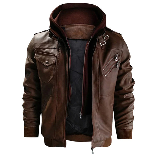 R&B | Herren Lederjacke mit Kapuze