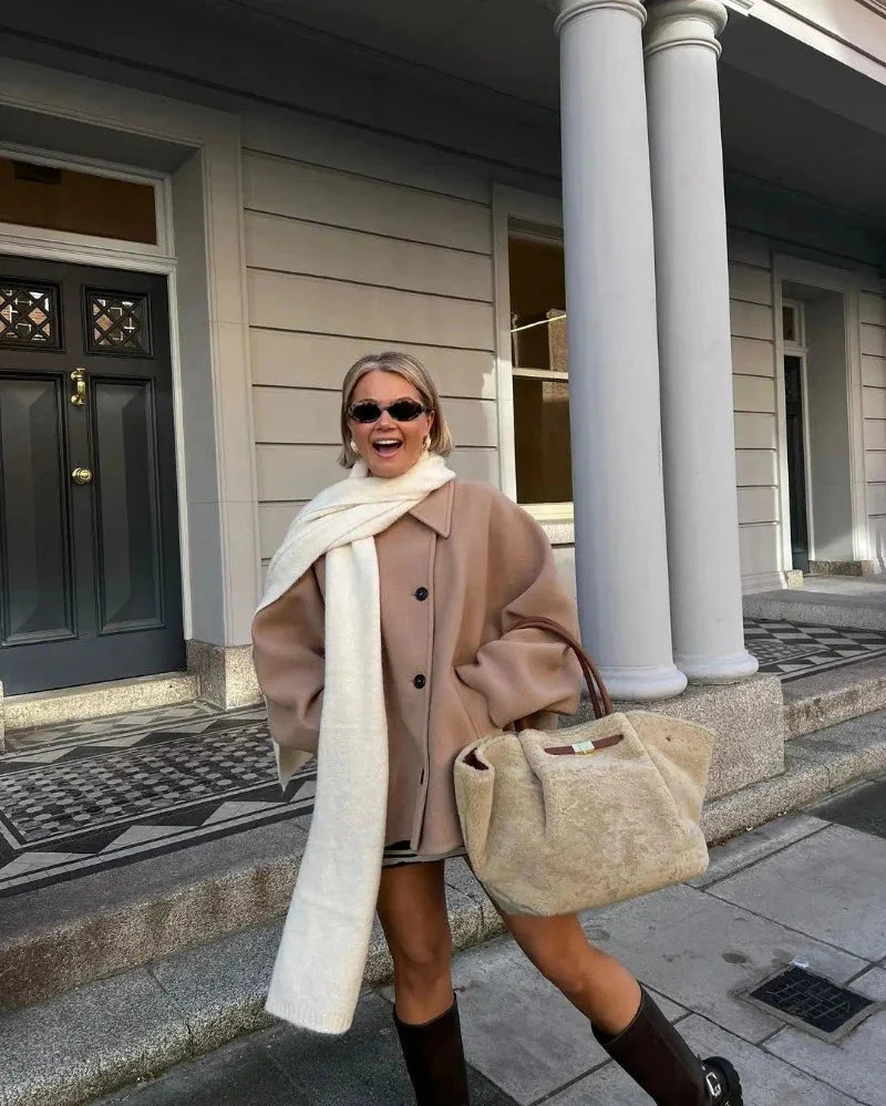 R&B | Damen Übergangsjacke - Beige Oversized Mantel In Beige