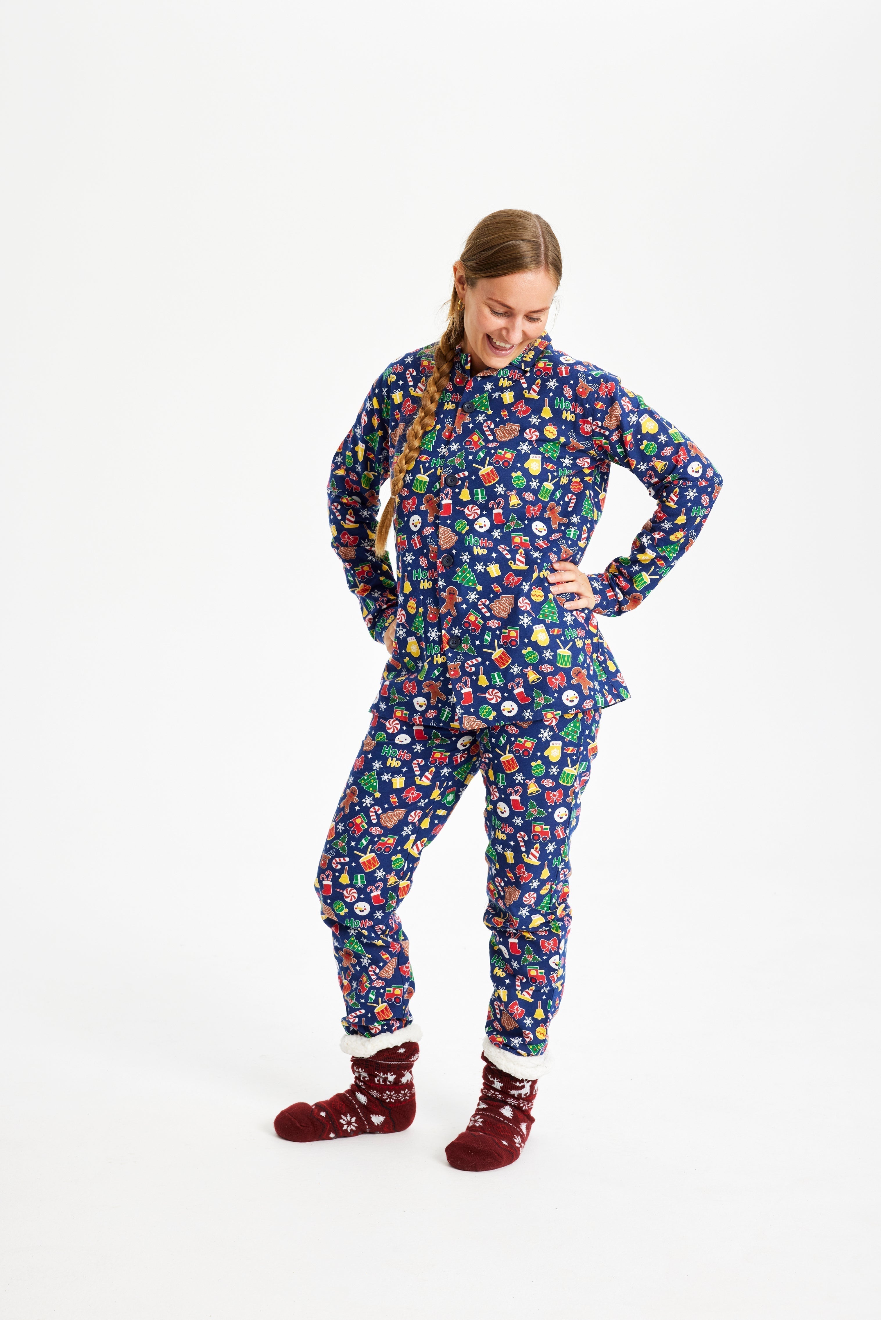 R&B | Crazy Christmas Pyjama Flanell Blau Damen