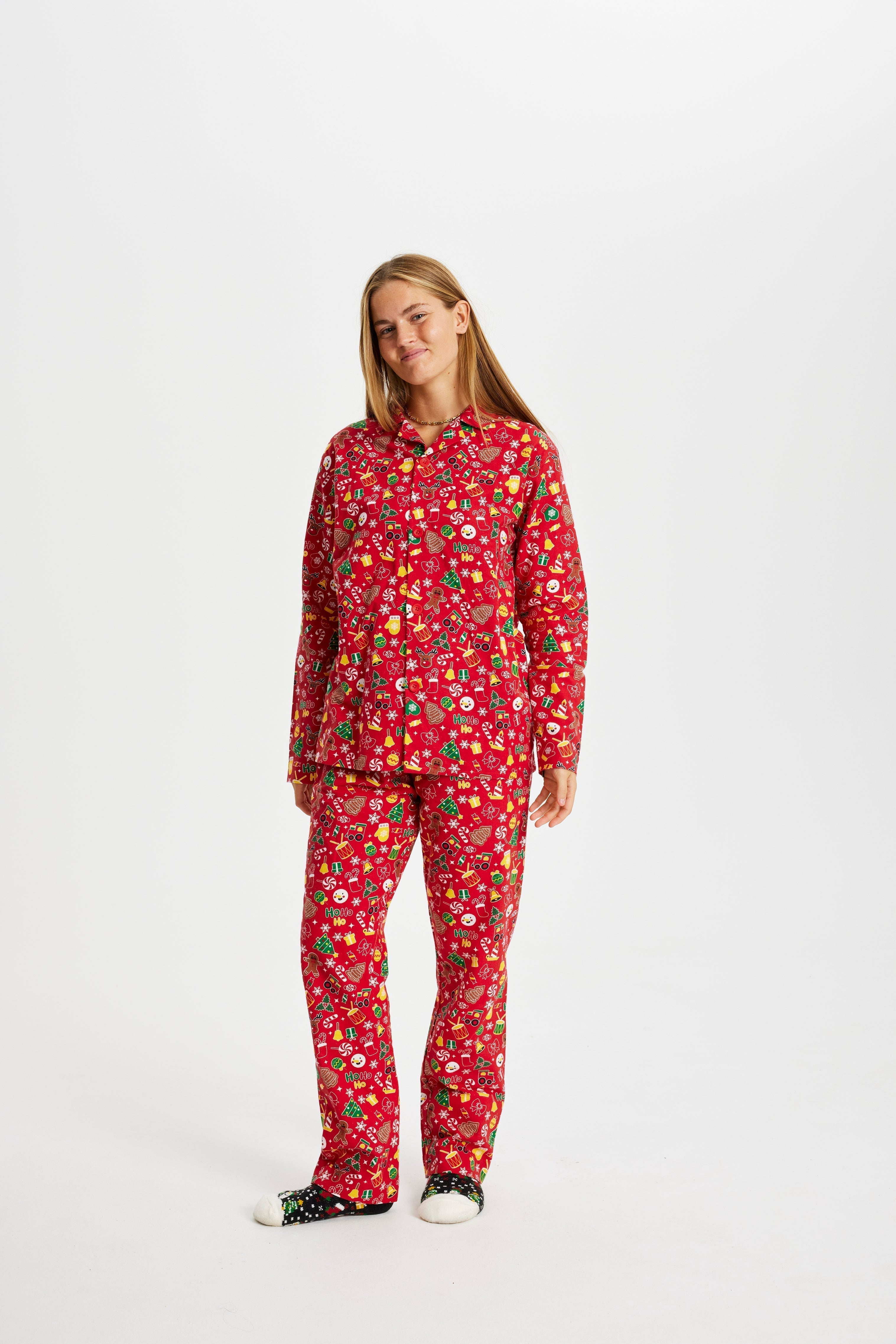 R&B | Verrückte Weihnachts-Pyjamas Flanell Rot Frauen