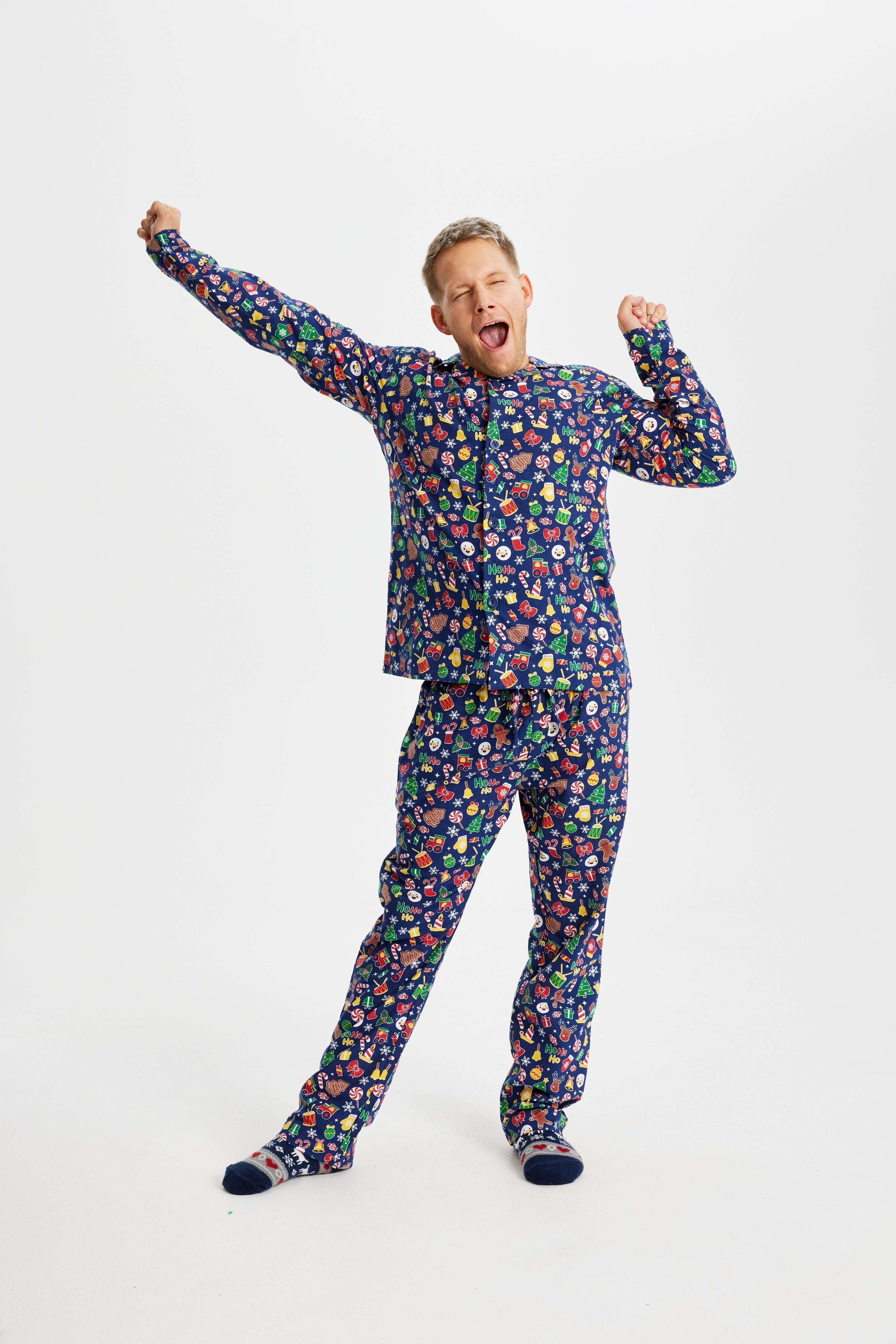 R&B | Verrückte Weihnachts-Pyjamaflanel blau Männer