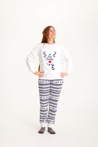 R&B | Süßer Weihnachts-Schlafanzug Blau Damen