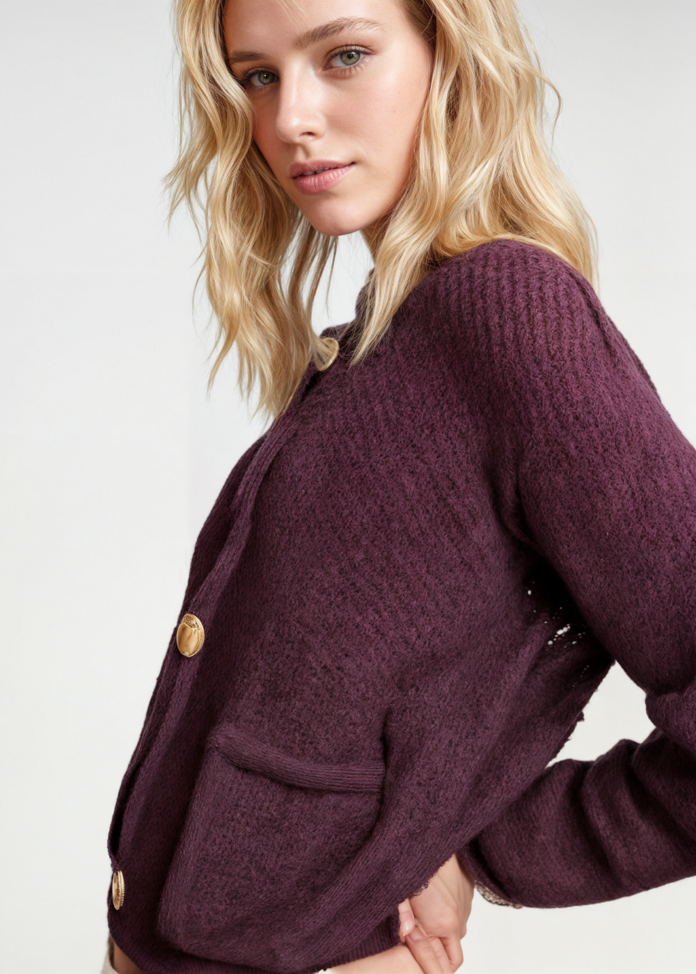 R&B | Damen Strickjacke mit Knöpfen und weicher Textur