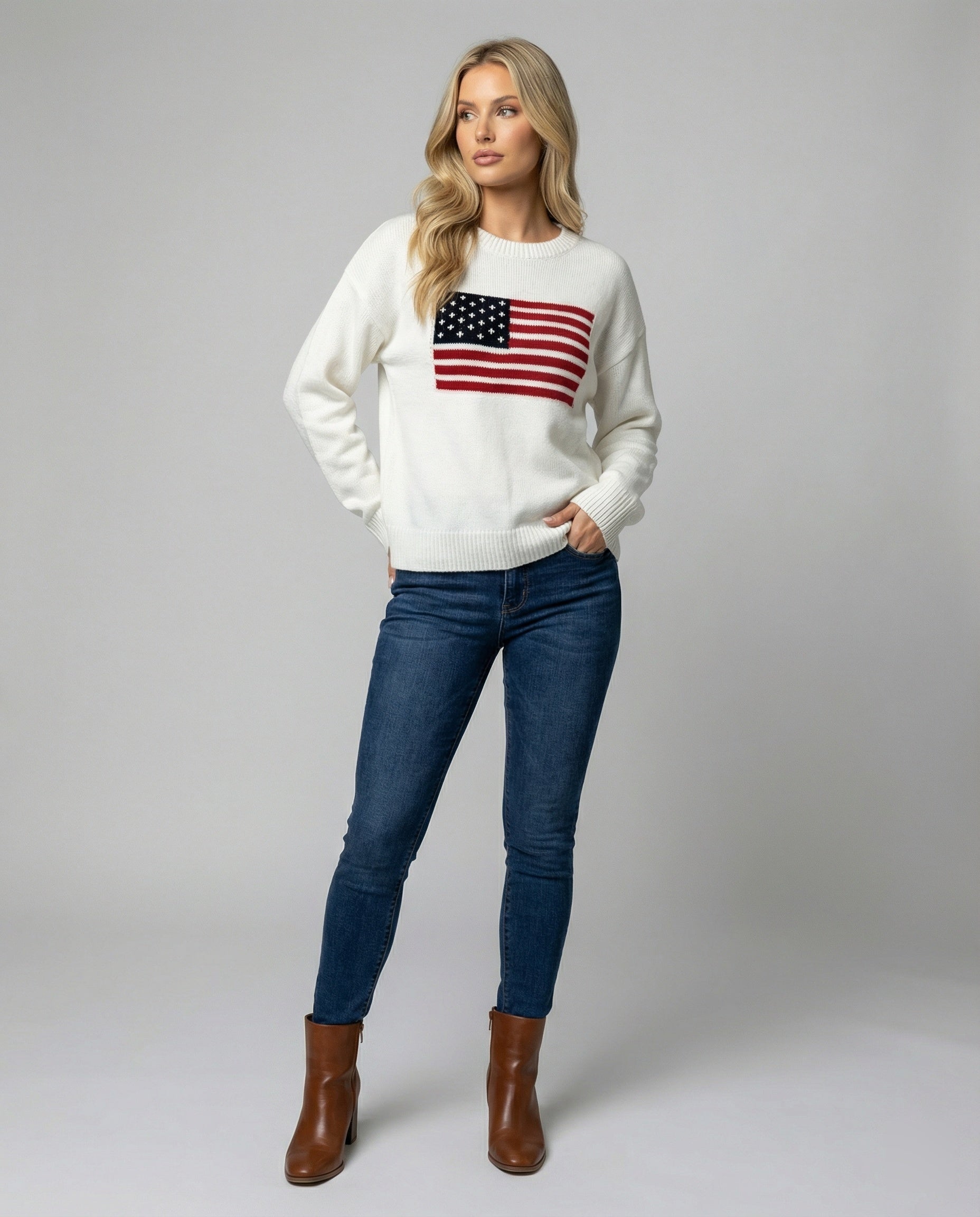 R&B | Amerikanische Flagge Rundhalsausschnitt Pullover